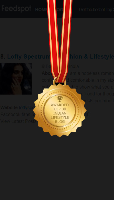 Awarded Rank #8 in Top 30 Lifestyle Bloggers in India